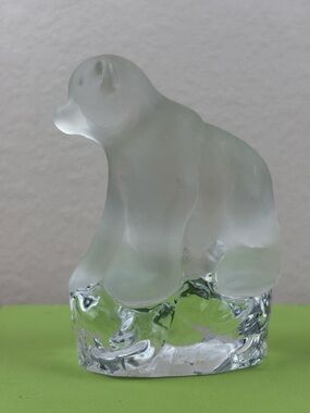 Vintage Nybro Sweden Clear and Frosted Glass Polar Bear Figurine